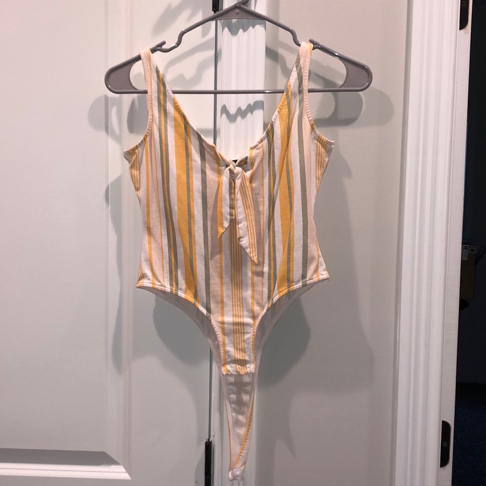 Zaful, colorful striped bodysuit with tie front